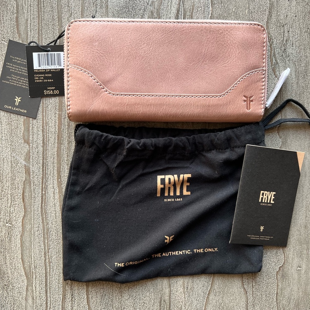 NWT and Dust Bag FRYE Melissa Zip Around Leather Wallet Evening Rose 29DB-35-684
